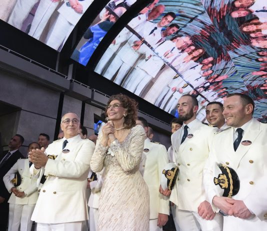 2 March 2019 MSC Bellissima Naming Ceremony - Pierfrancesco Vago, MSC Cruises Executive, Captain Raffaele Pontecorvo and Godmother Sophia Loren